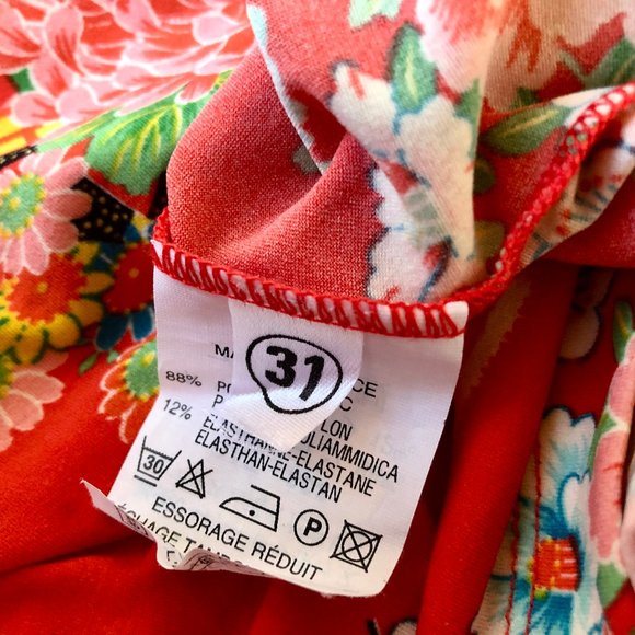 Vintage Floral Orange Short Sleeve Top Made in France Womens 31 Stretch … - Picture 9 of 10